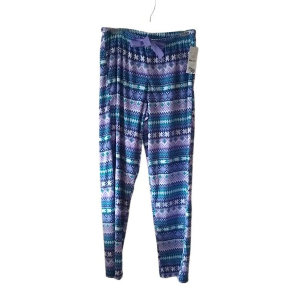 Hannah Purple/Teal Patterned Fleece Pajama Bottoms Large